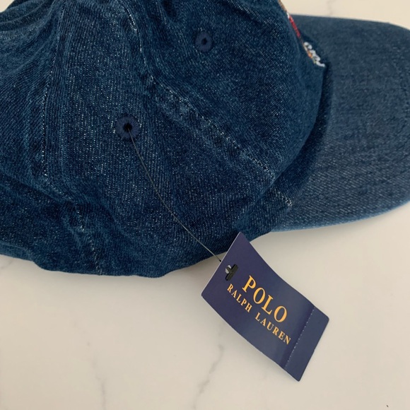 Polo Ralph Lauren Bear Denim Hat Cap Adjustable Strap Back Embroidered Logo NWT - Picture 4 of 7
